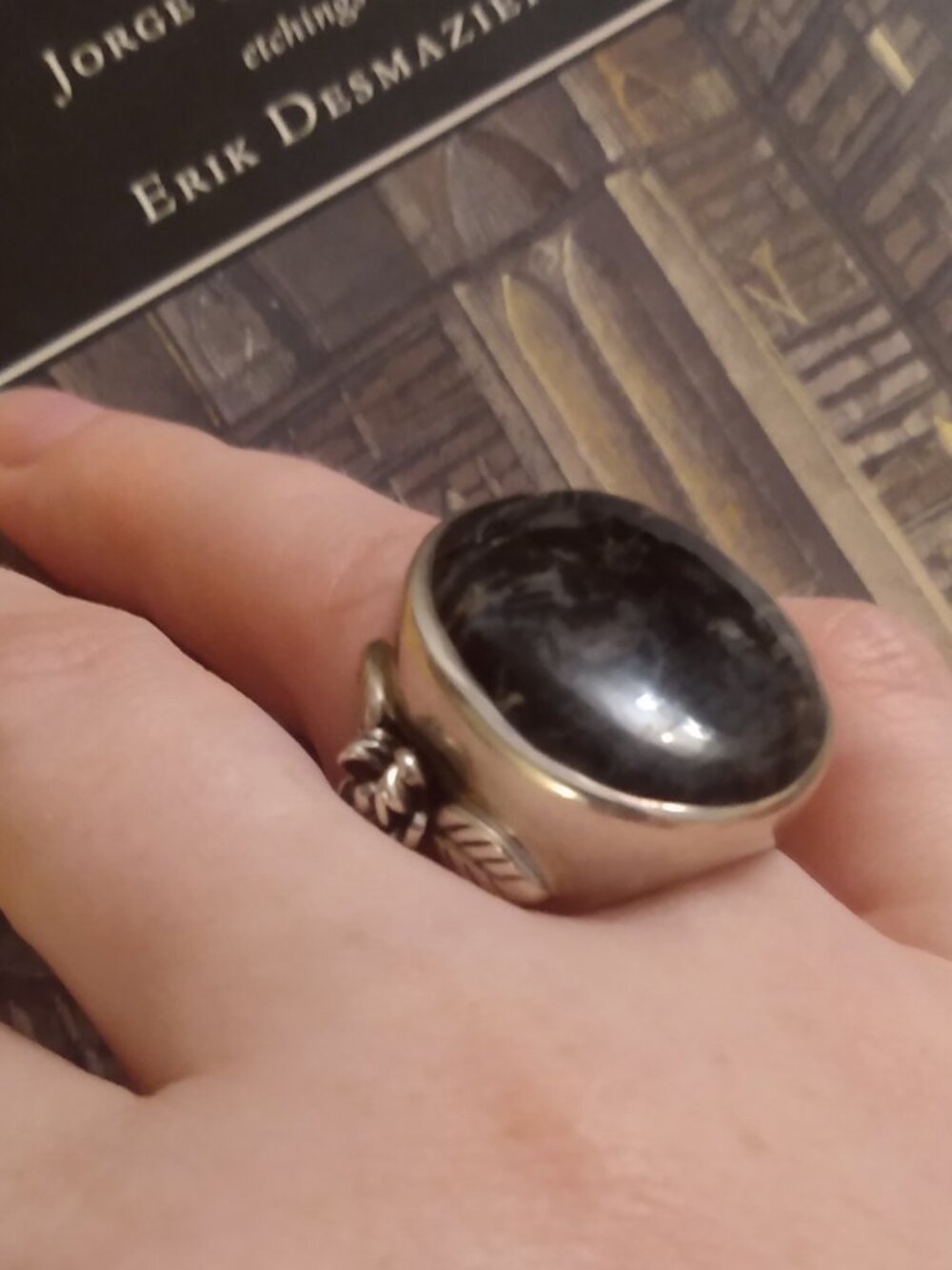 Arya Gothic Rose Sterling & Merlinite Statement Ring — 7.75